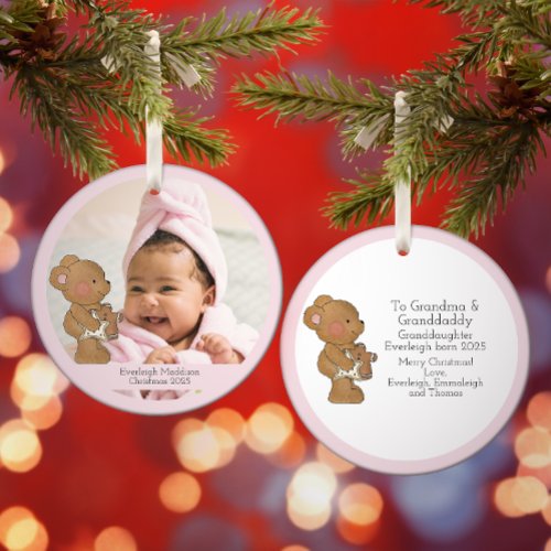 Baby Girl Photo Teddy Bear Grandparent Ornament