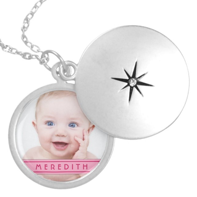 Baby Girl Photo Template Name Locket Necklace (Front)