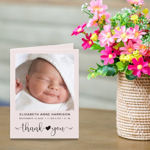 Baby Girl Photo Thank You Pink Birth Announcement