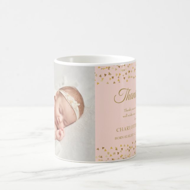 Baby Girl Photo Thank You Pink Birth Announcement Coffee Mug (Center)