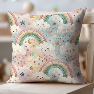 Baby Girl Pillow Pastel Rainbows & Cozy Clouds