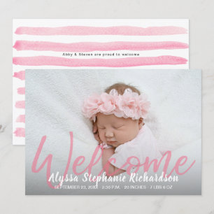 Baby Girl Pink 1 Photo Welcome Birth Announcement