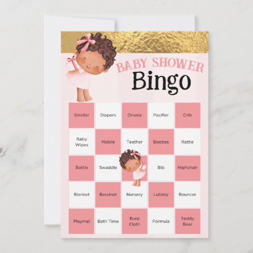 Baby Girl Pink And Gold Baby shower Bingo Game 