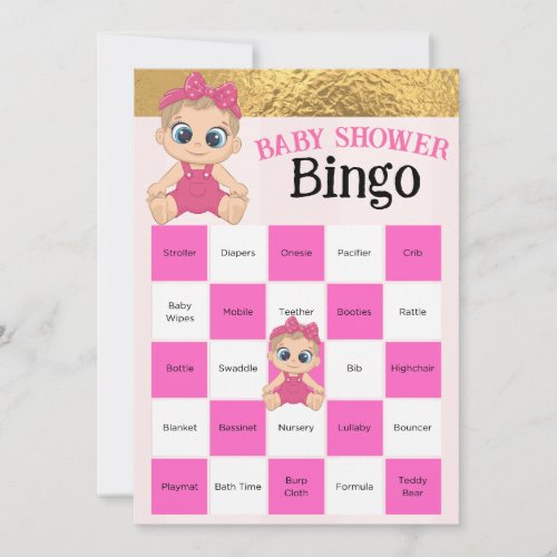 Baby Girl Pink And Gold Baby shower Bingo Game 