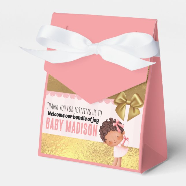Baby Girl Pink and Gold Babyshower Invitation  Favor Boxes (Front Side)