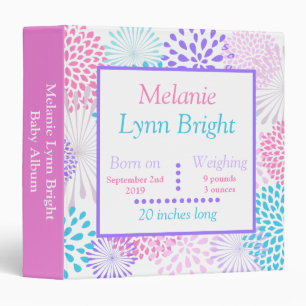 Baby Girl Pink and Purple Floral Keepsake Album 3 Ring Binder