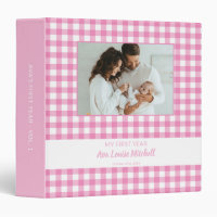 Baby Girl Pink and White Gingham Check Photo Album 3 Ring Binder