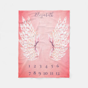 Baby Girl Pink Angel Wings Monthly Milestone Flee Fleece Blanket