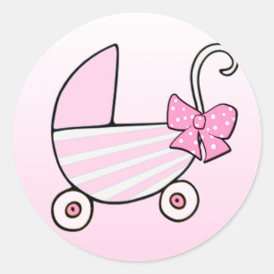 Baby Girl Pink Baby Buggy Classic Round Sticker