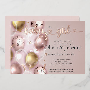Baby Girl Pink Balloons Baby SHower  Foil Invitation