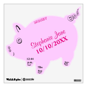 Baby Girl Pink Birth Piggy Bank Baby Stats Wall Decal