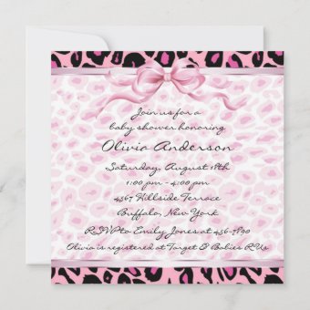 Baby Girl Pink Black Leopard Baby Girl Shower Invitation | Zazzle