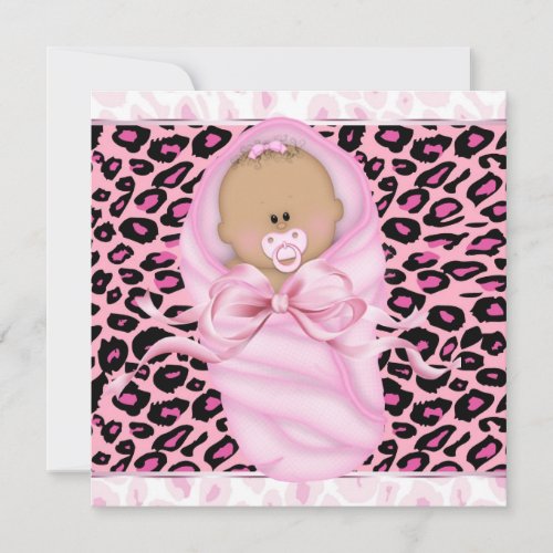 Baby Girl Pink Black Leopard Baby Girl Shower Invitation