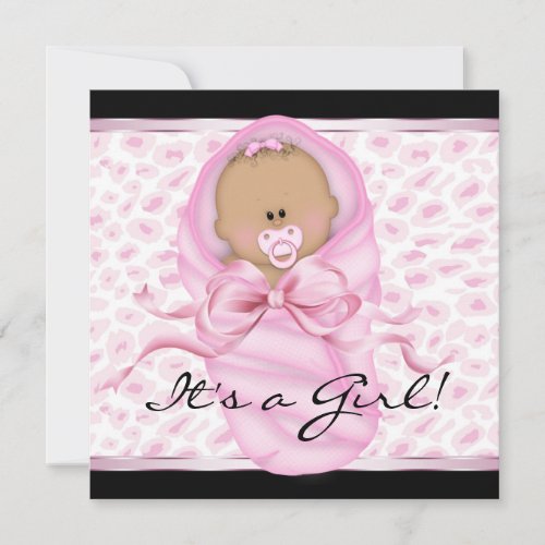 Baby Girl Pink Black Leopard Baby Girl Shower Invitation