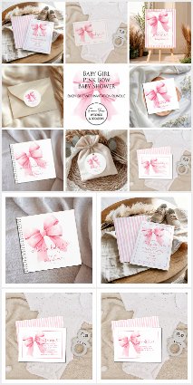 Baby Girl Pink Bow Baby Shower Inviations