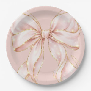 Baby Girl Pink Bow Baby Shower Paper Plates