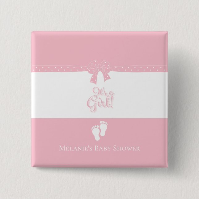Baby Girl Pink Bows & Little Feet Custom Button (Front)