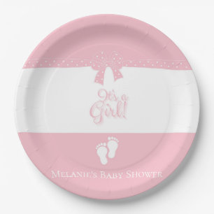 Baby Girl Pink Bows & Little Feet Custom Paper Plates