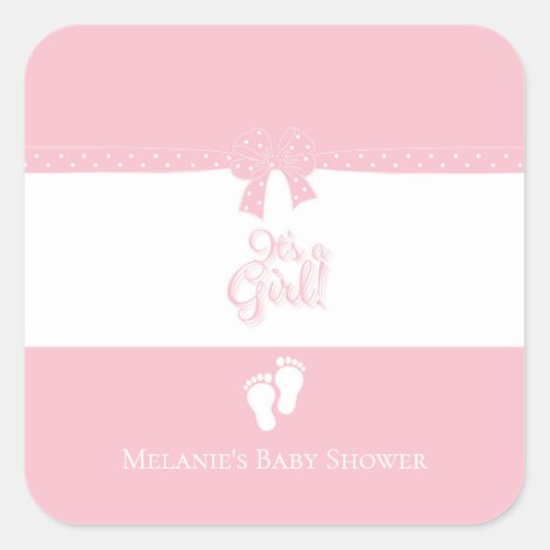 Baby Girl Pink Bows  Little Feet Custom Square Sticker