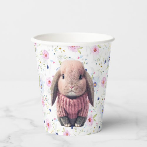 Baby Girl Pink Bunny Floral Paper Cups