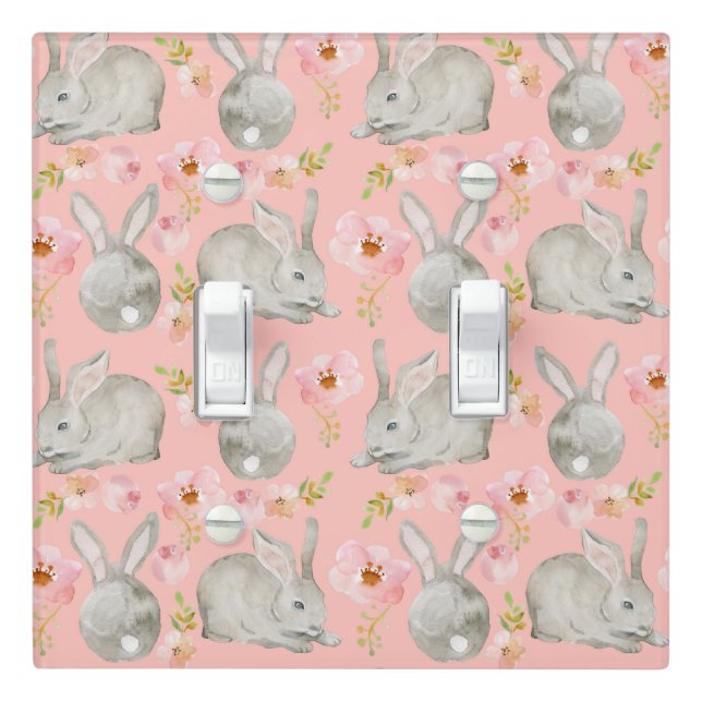 Baby Girl Pink Bunny Nursery Light Switch Cover (In Situ)