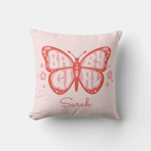 Baby Girl Pink Butterfly Baby Shower Baby  Throw Pillow