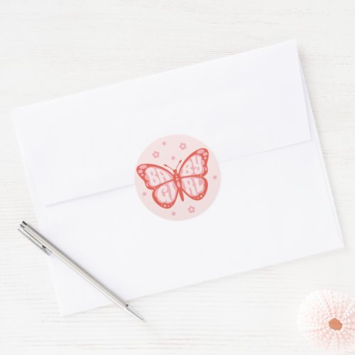 Baby Girl Pink Butterfly Baby Shower  Confetti Classic Round Sticker