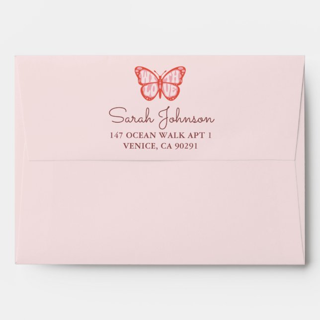Baby Girl Pink Butterfly Baby Shower Envelope (Back (Top Flap))