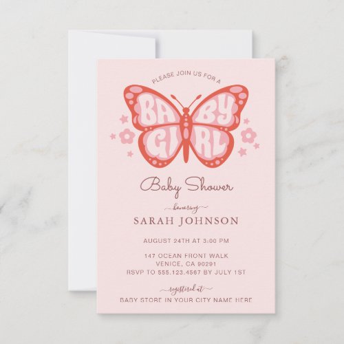 Baby Girl Pink Butterfly Baby Shower Invitation