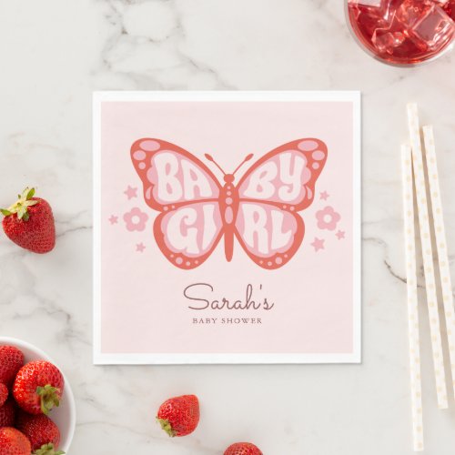 Baby Girl Pink Butterfly Baby Shower Napkins