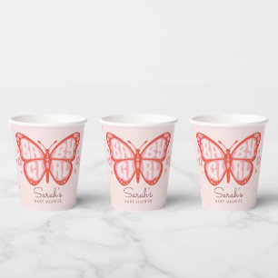 Baby Girl Pink Butterfly Baby Shower Paper Cups