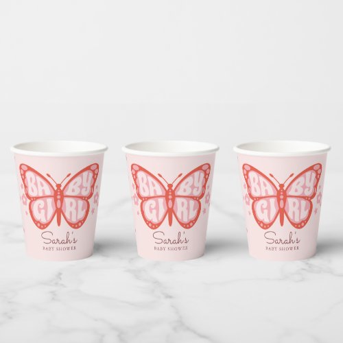 Baby Girl Pink Butterfly Baby Shower Paper Cups