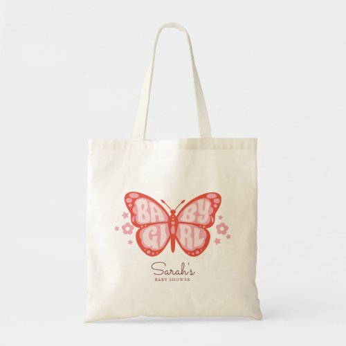 Baby Girl Pink Butterfly Baby Shower Tote Bag