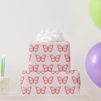 Baby Girl Pink Butterfly Baby Shower Wrapping Paper by splendidsummer at Zazzle