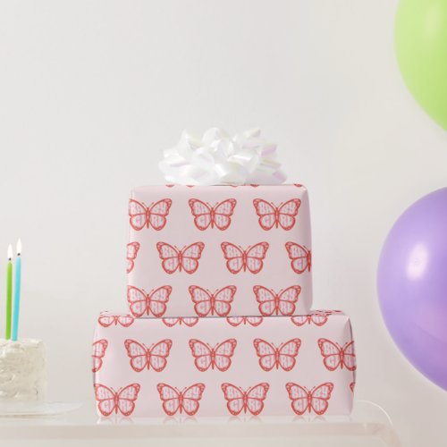 Baby Girl Pink Butterfly Baby Shower Wrapping Paper