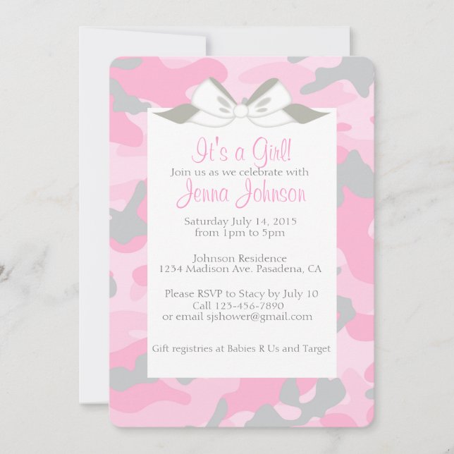 Baby Girl Pink Camo Shower Party Invite (Front)