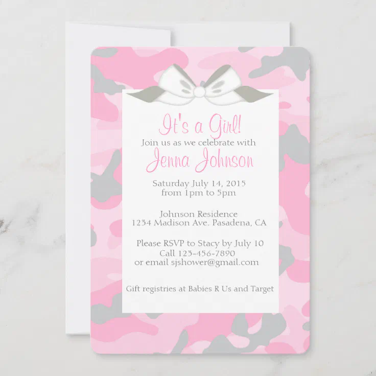 Baby Girl Pink Camo Shower Party Invite Zazzle