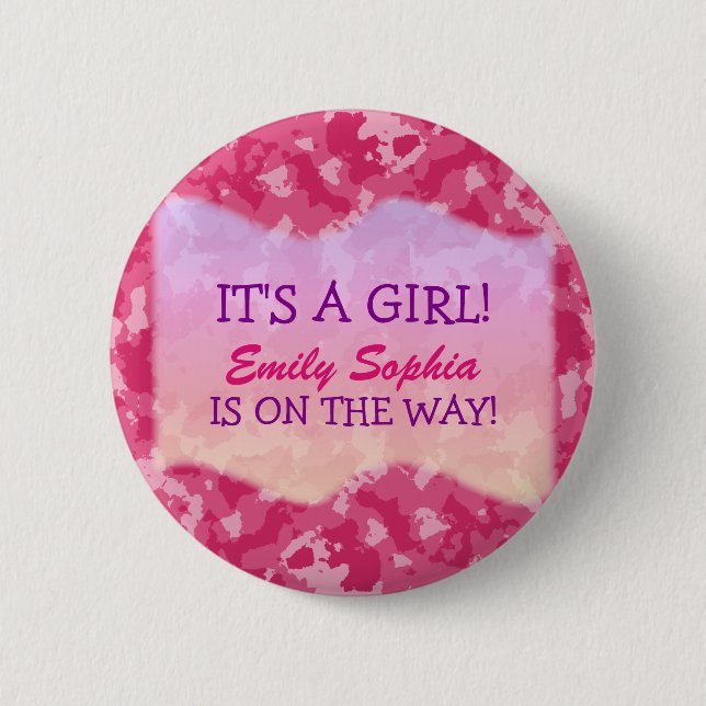 Baby Girl - Pink Camo Themed Baby Shower Button (Front)