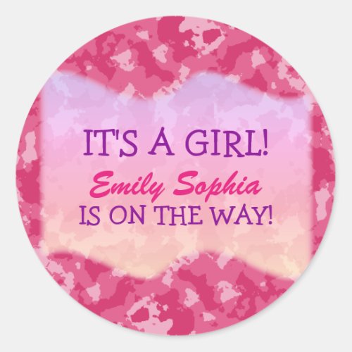 Baby Girl _ Pink Camo Themed Baby Shower Classic Round Sticker