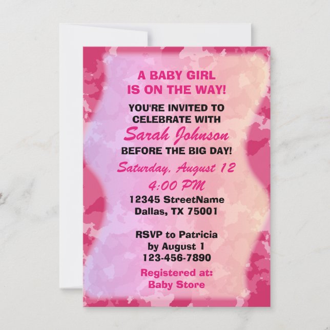 Baby Girl - Pink Camo Themed Baby Shower Invite (Front)