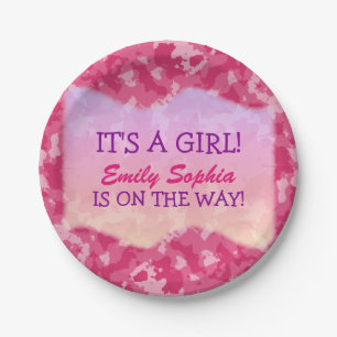Baby Girl - Pink Camo Themed Baby Shower Paper Plates