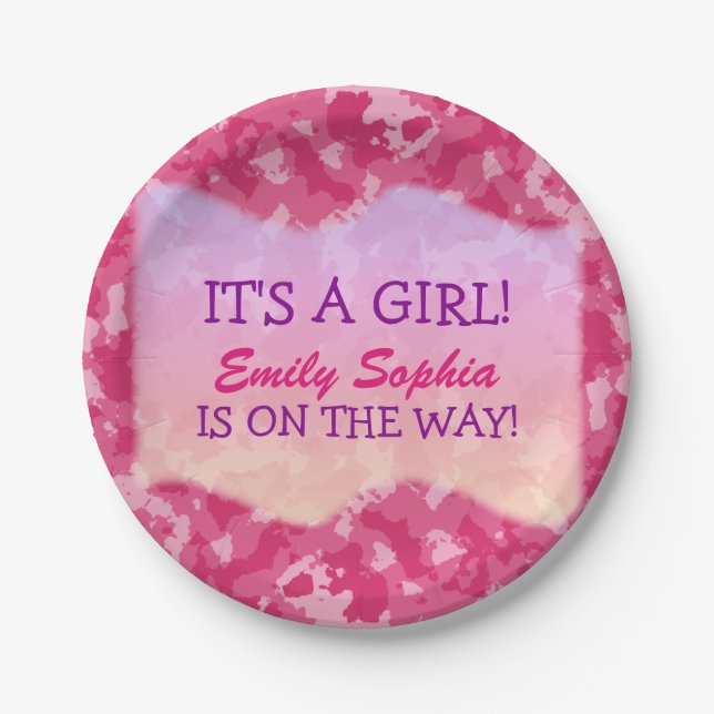 Baby Girl - Pink Camo Themed Baby Shower Paper Plates (Front)