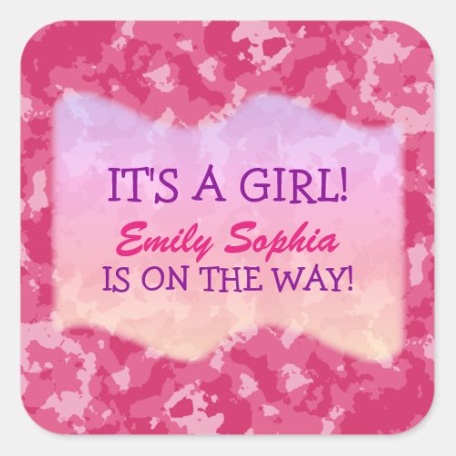 Baby Girl _ Pink Camo Themed Baby Shower Square Sticker
