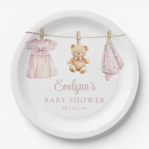 Baby Girl Pink Clothesline Baby Shower Paper Plates
