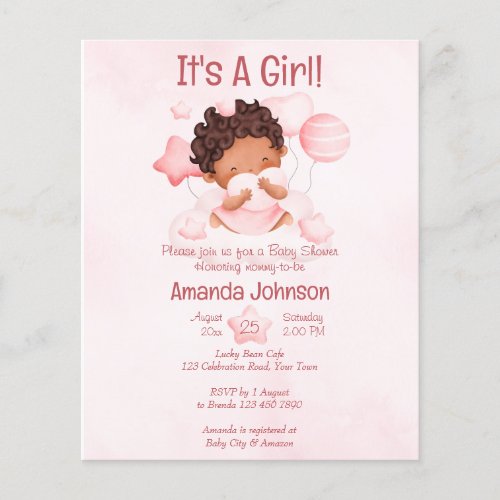 Baby girl pink cloud budget baby shower invitation