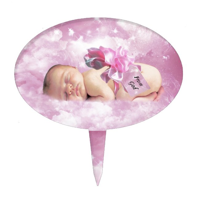 Baby girl pink clouds fantasy cake topper (Front)