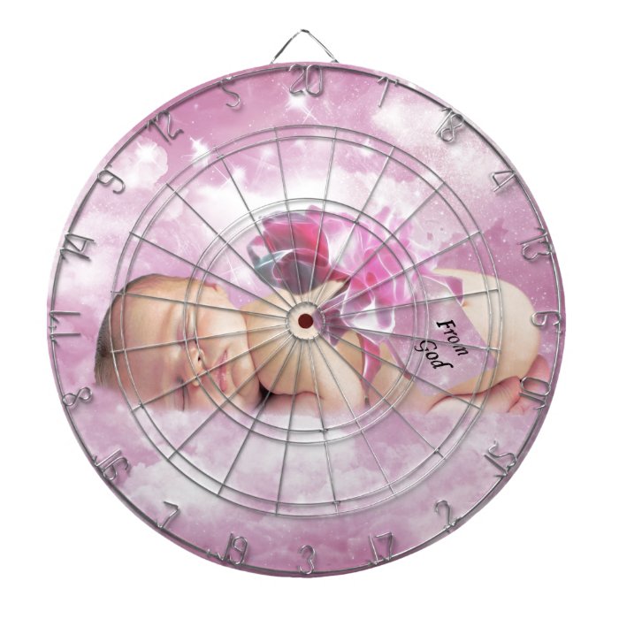 Baby girl pink clouds fantasy dartboard with darts