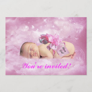 Baby girl pink clouds fantasy shower invitation