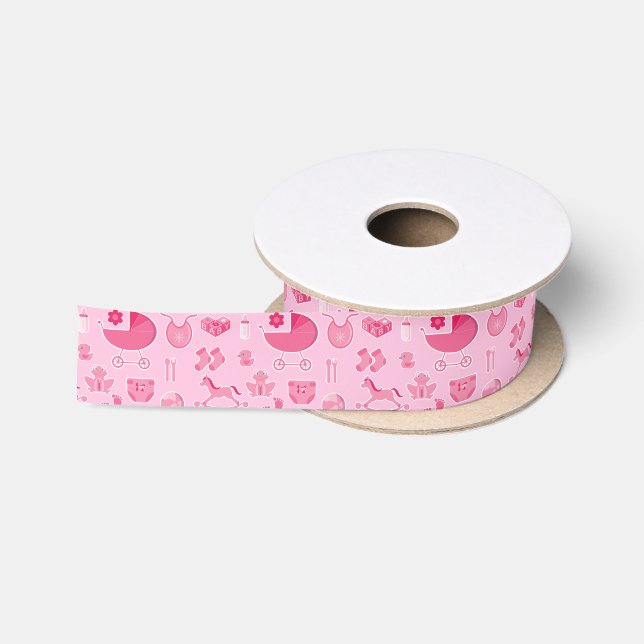 Baby Girl Pink Collage Satin Ribbon (Spool)