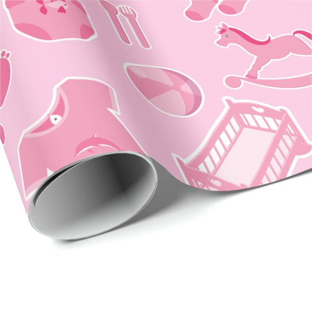 Baby Girl Pink Collage Wrapping Paper (Roll Corner)